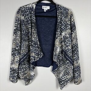 Lana Lee Women's Small Blue Sheer Gauze Textured Lined‎ Open Waterfall Cardigan